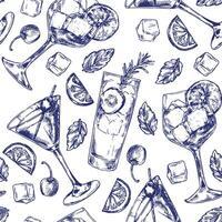 Seamless pattern of alcoholic cocktails, illustration in sketch style vector