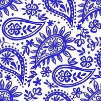 seamless pattern with oriental paisley pattern in blue vector