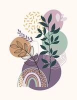 Wall art leaf art drawing with abstract shape. vector