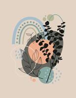 Leaf art drawing with abstract shape. Minimal and natural wall art. vector