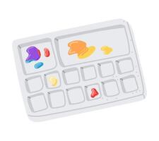 Illustration of a painter s palette with colorful paint blobs in a flat style, perfect for art-related designs, creative projects, digital illustrations, and artistic themes vector