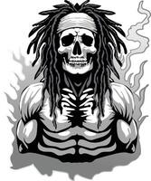 Skull with Dreadlocks and Muscular Body vector