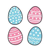 Easter Eggs Set with Simple Line Ornaments. Cute Doodles Ornate Eggs with Black Outline. Illustration vector