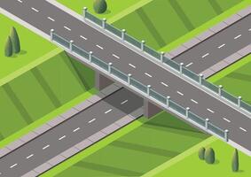 Isometric highway with flyover intersectionand trees vector