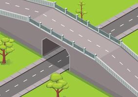 Isometric highway with flyover intersection vector