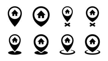 House location icon set collection. Map pointer with home, address sign symbol vector