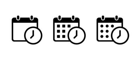 Calendar with time icon set. Date schedule with clock sign symbol vector