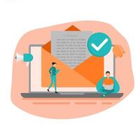 Contract page online, Send message via contact us form, Contact us page on website, Send email containing contract - illustration with icons. vector