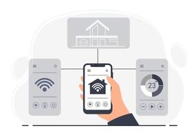 Remote Control of Smart Home from Phone in Hand. vector