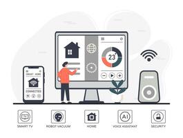 Smart Home Automation System Interface on Devices. vector