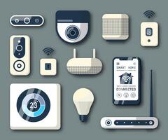 Smart Home Automation Devices and Controls Set. vector