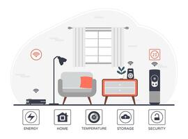 Smart Home Room with Wireless Automation System. vector