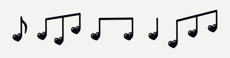 Set of musical notes in the shape of heart vector