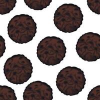 Hand drawn chocolate cookie with chocolate drops seamless pattern vector