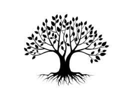 Black Trees and root with black leaves for logo simple style. vector