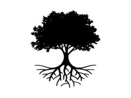 Black Trees and root with leaves simple logo style. vector