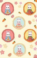 Celebrate Easter with this adorable pastel-colored background featuring cute bunnies vector