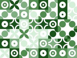 Geometric abstract pattern featuring various shades of green, consisting of circular, floral, and grid-like elements, The repeating motifs create modern, illustration vector