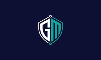 GM circuit shield monogram logo design vector