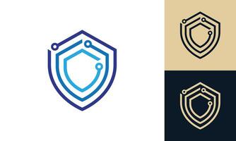 Circuit Shield minimalistic technology Logo Design vector