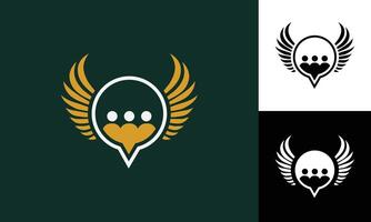 Text bubble with wings community logo design vector
