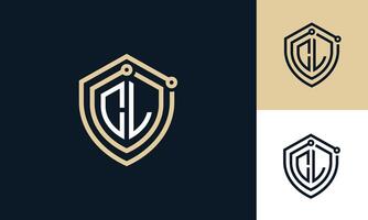 CL tech shield monogram logo design vector