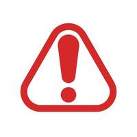 Red triangular warning icon featuring centered exclamation mark for alerts vector
