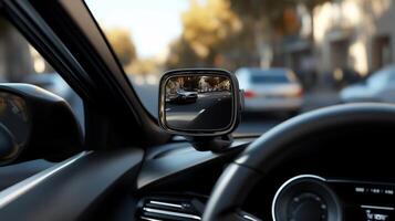 Smart rearview mirror displaying clear road view photo