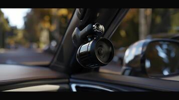 Dashcam mounted on car's windshield photo