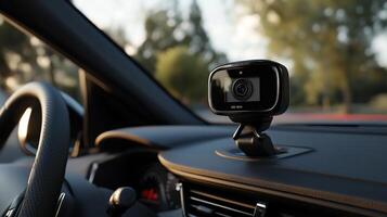 In-car dashcam mounted on dashboard photo