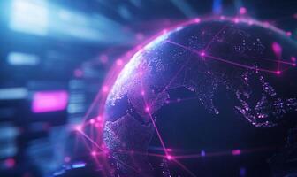 Global interconnectedness. Digital network encompassing Earth photo