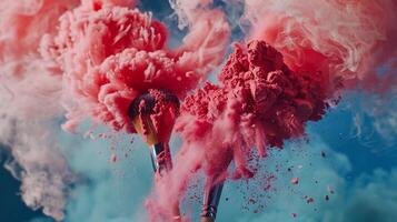 Pink paint exploding from paintbrushes in a vibrant artistic display photo
