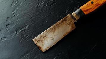 Rusty utility knife on dark surface photo