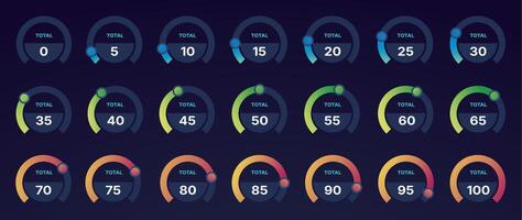 Circle chart percent. Pie graph with percentage numbers, round infographic elements for business presentation, statistic report percent step diagram. set vector
