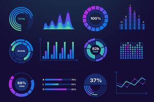 Data chart graph. Business statistics infographic elements, dat analysis progress report presentation with line and bar diagrams. pie chart isolated set vector