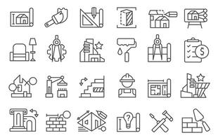 Architecture line icons. Build plan outline architect and building engineer symbols, urban construction and planning pictograms. architectural symbols isolated set vector