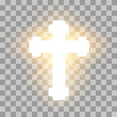 Shining cross. Christian crosses with light rays holy religious hope, faith symbol on transparent background, catholic church white icon. bright heaven glowing cross