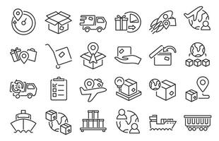 Delivery line icons. Shipping and export package symbols, cargo shipment and parcel transportation, logistic service and box shipping. delivery outline set vector