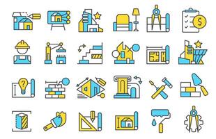 Architecture plan icons. Building project plan icons, architectural design house blueprint, engineering and planning construction, residential apartment color outline set vector