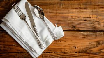 Table setting on rustic wooden surface photo