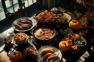 A table with food and drinks on it photo