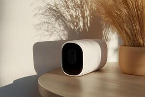 Modern security camera on a table photo