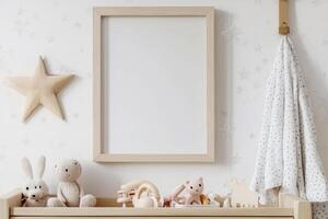 Blank frame in a cozy nursery photo