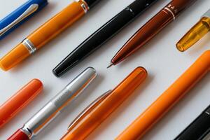 Assorted pens in various colors and types photo