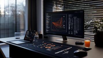 Modern workspace with tech devices photo