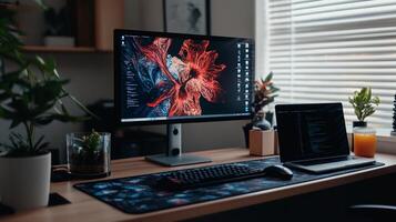Home office workspace with modern desktop setup photo