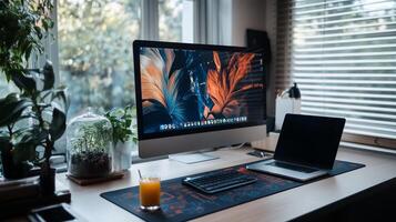 Home office workspace with modern setup photo