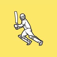 Cricket playing batter - batsman illustration, mans cricket, left handed batter playing running vector