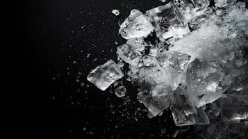 Crushed ice cubes on a dark background photo