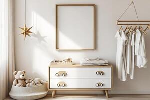 Nursery room with a blank frame photo
